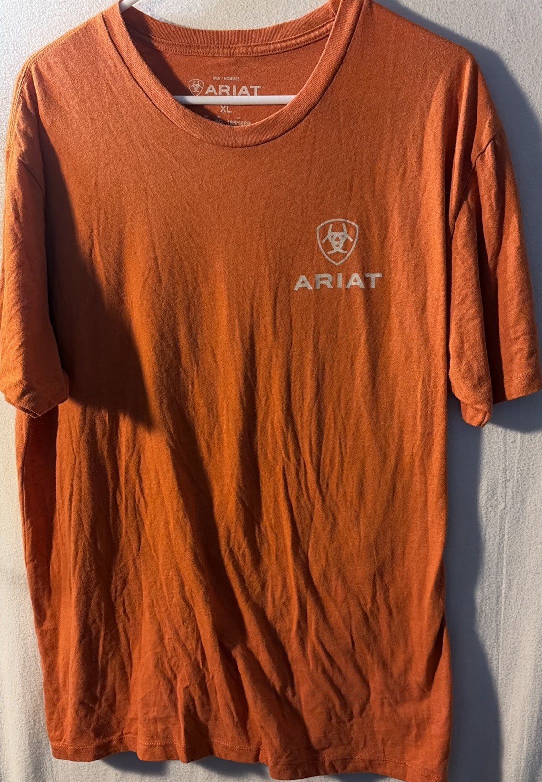 Ariat Mens XL Orange Logo T Shirt Western Ranch Cowboy Casual Tee