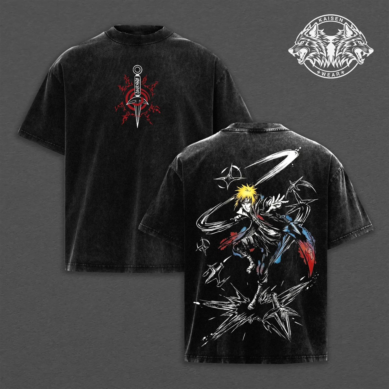 Minato Namikaze Vintage Graphic Apparel, Acid Wash Streetwear Collection