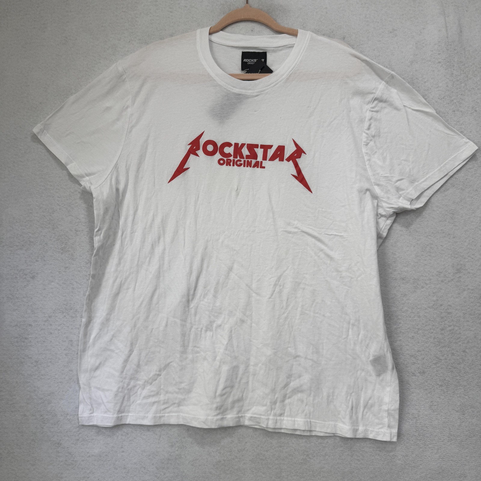 Rockstar Original Shirt Mens 2XL White Red Graphic Tee XXL Logo Dry Clean Only
