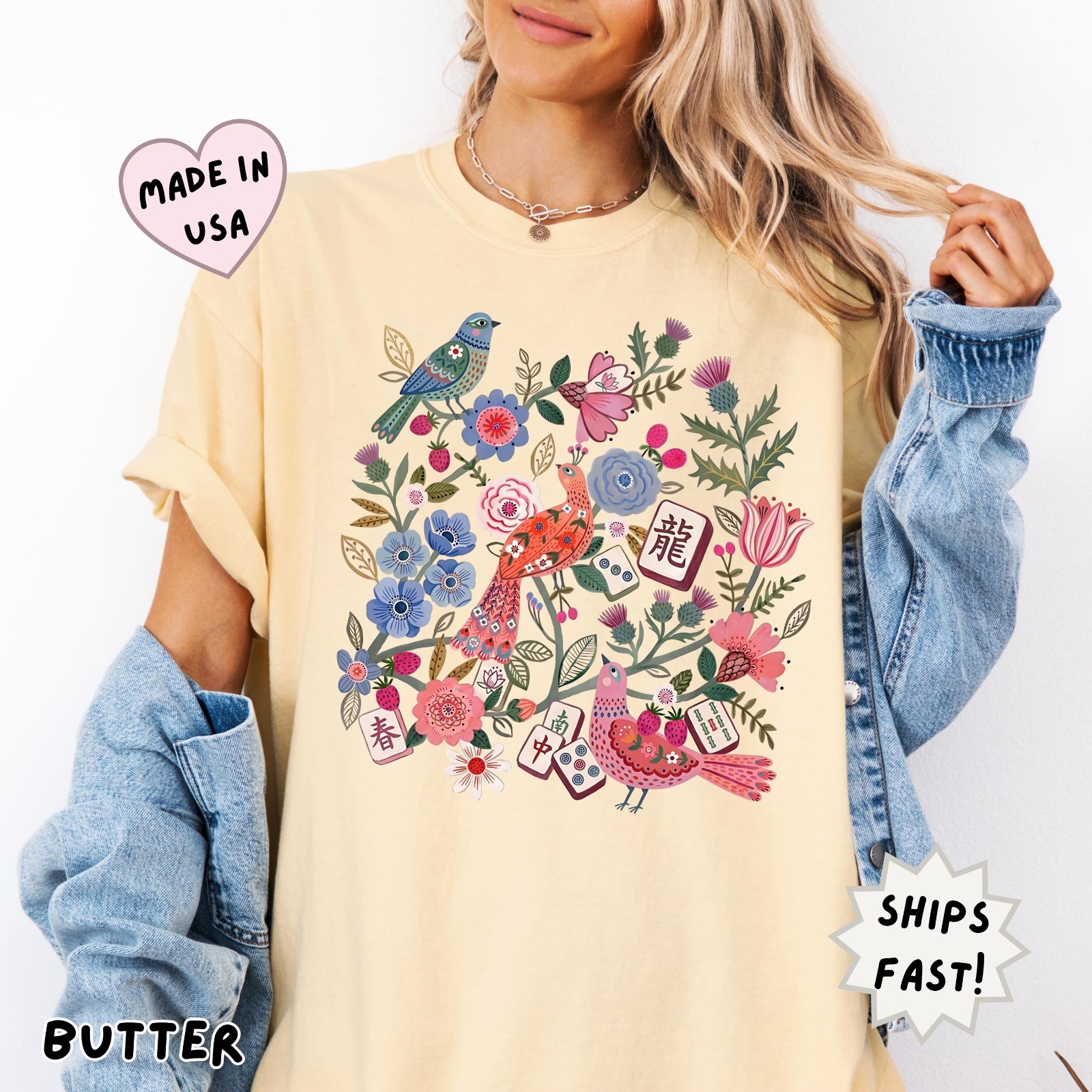 Comfort Colors Floral Mahjong Boho Hidden Tile Crack Dot Bam T-Shirt