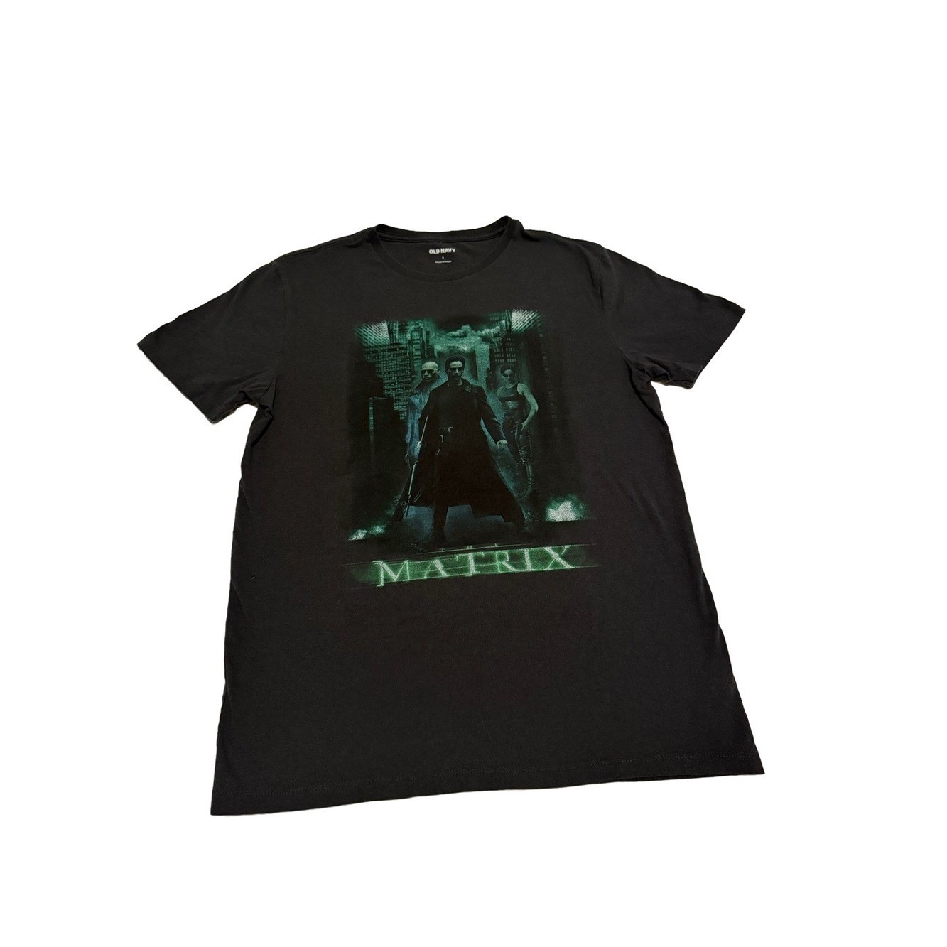 Old Navy Black Short-Sleeve Matrix Graphic Tee with Green Print Small