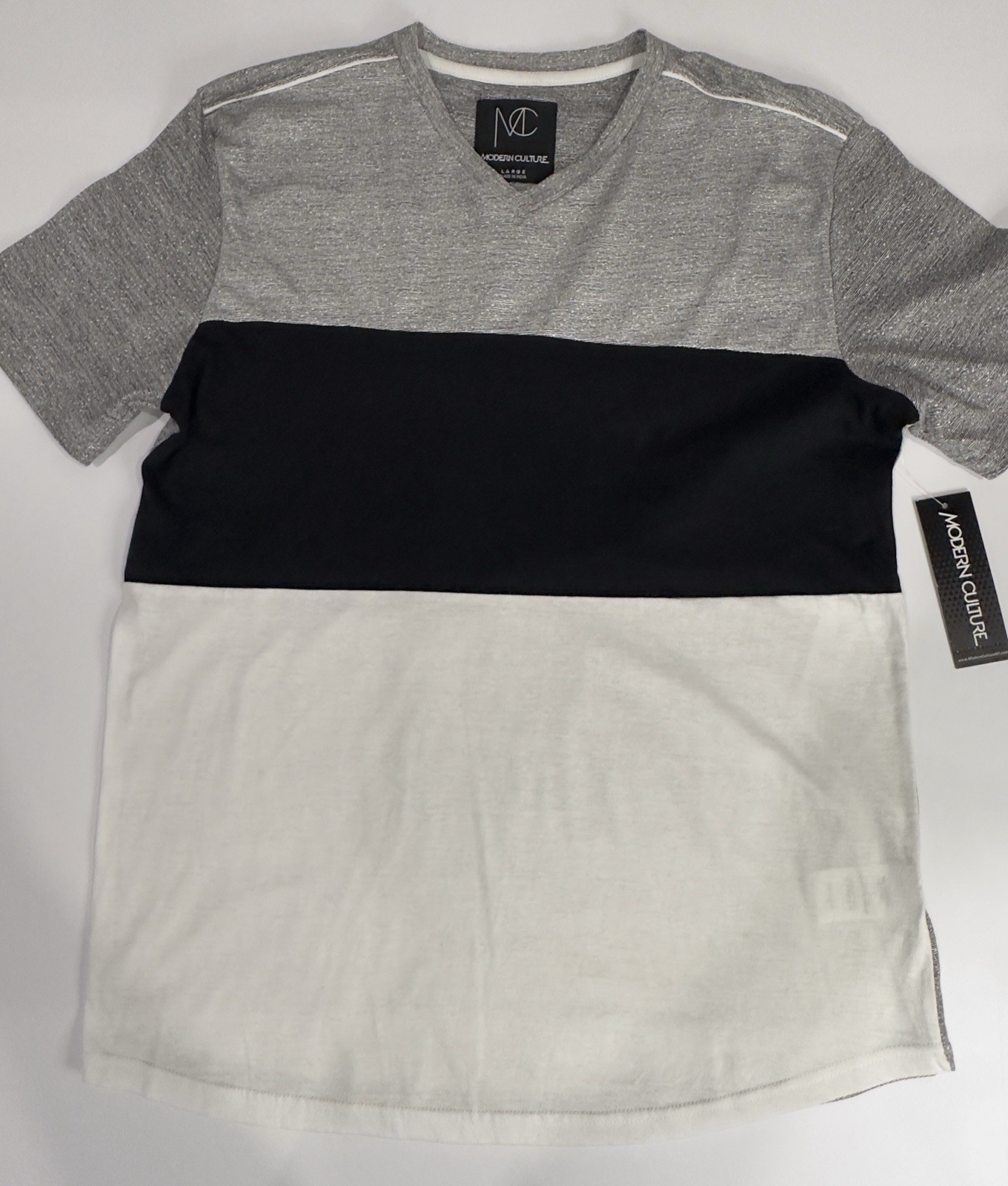 Modern Culture Men’s V-Neck Short Sleeve Colorblock T-Shirt Gray Black White L