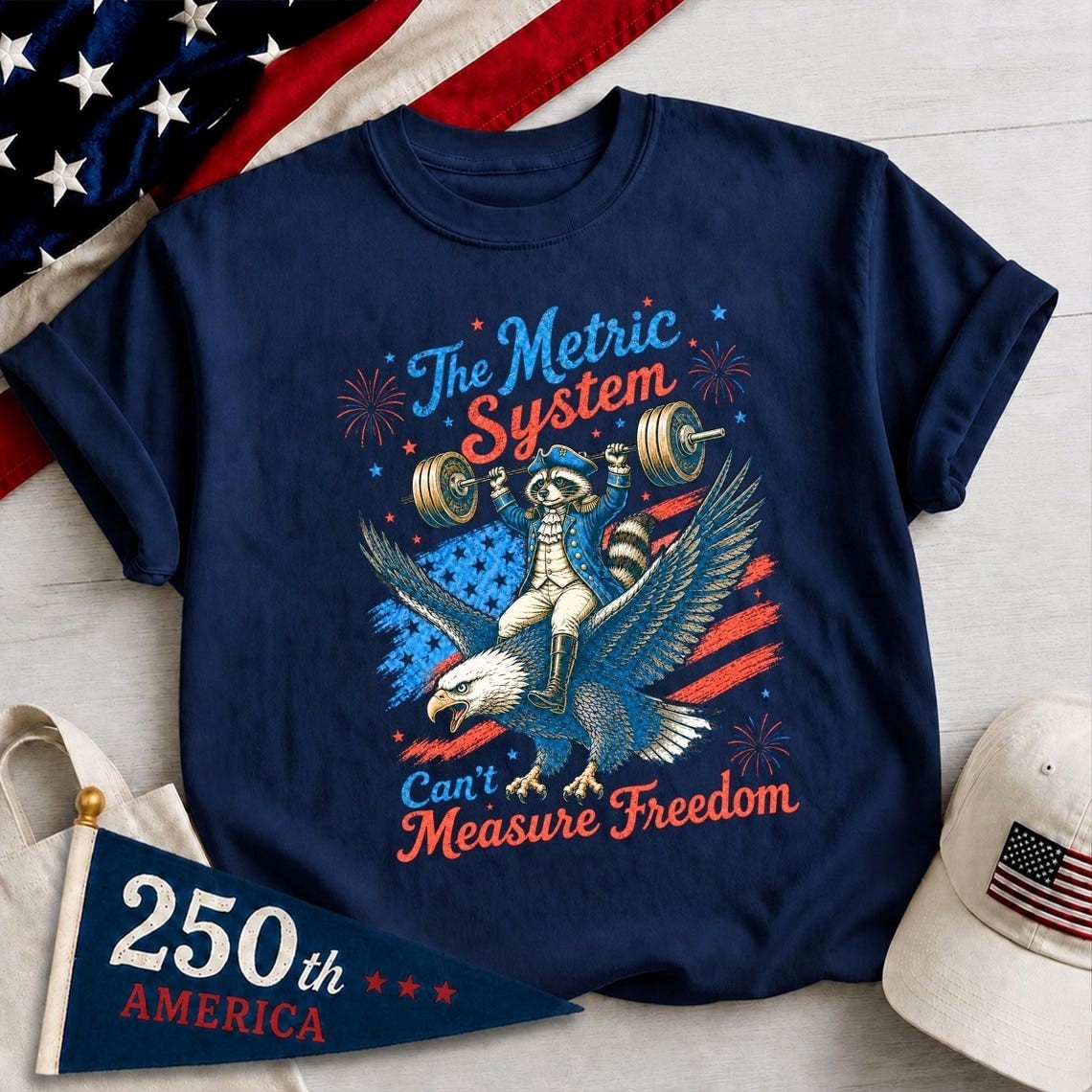 Metric System Cant Measure Freedom T-Shirt, Funny Raccoon Gym 4th Of July Gift