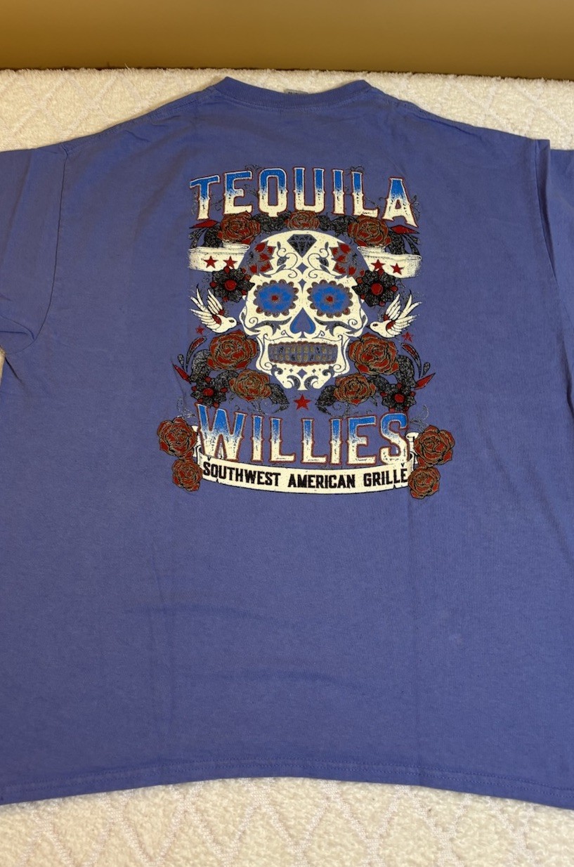 Tequila Willie’s Southwest American Grille 2 Sided Skull Rose Aztec Shirt XL
