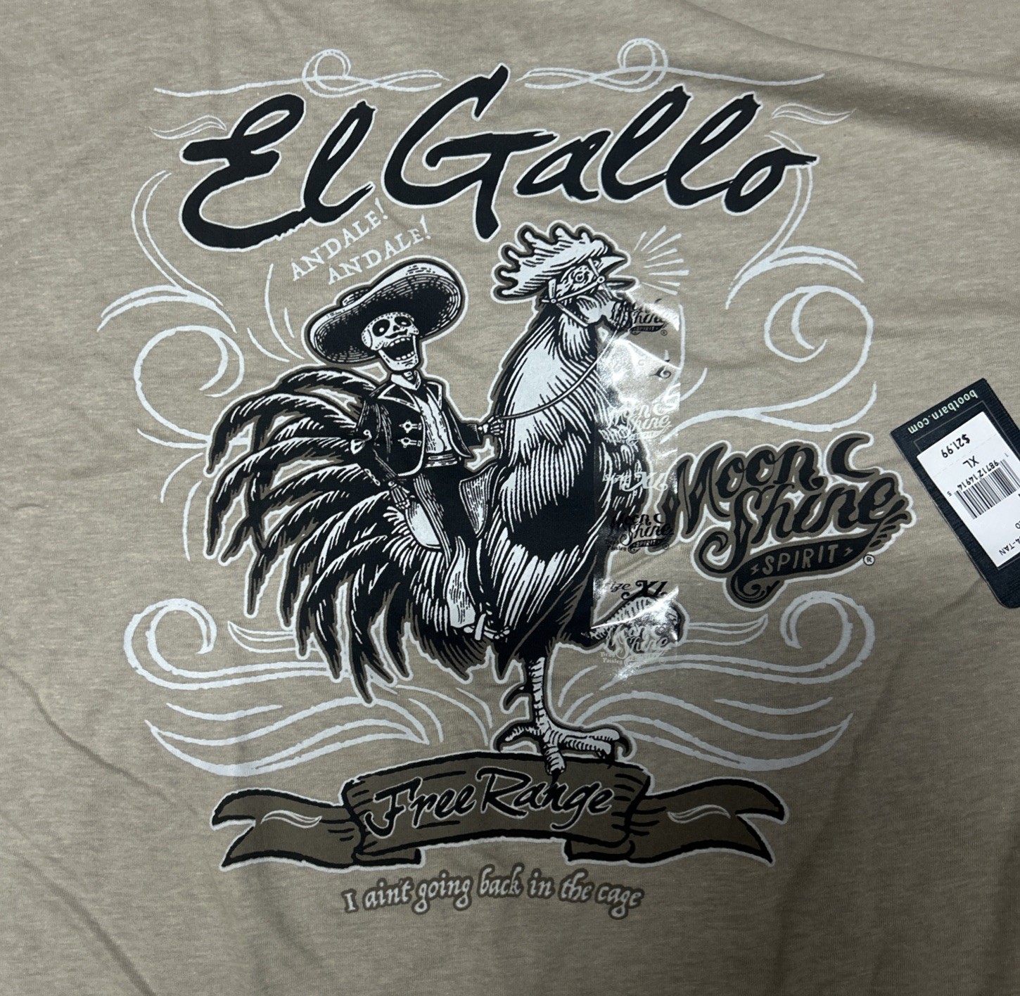 NWT El Gallo Men’s Brad Paisley Moon Shine Spirit T-shirt TAN XL