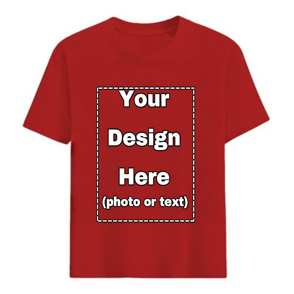 Print Your Photo Text Logo Custom DIY Cotton Tee Personalized Unisex Soft Top