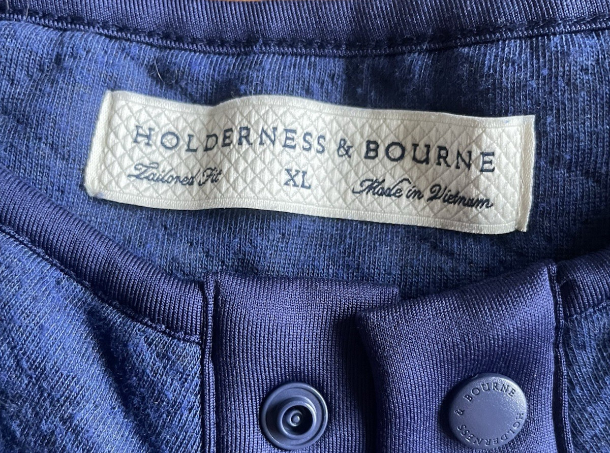 Holderness & Bourne Sweater Mens Medium Blue Quilted T Snap Pullover
