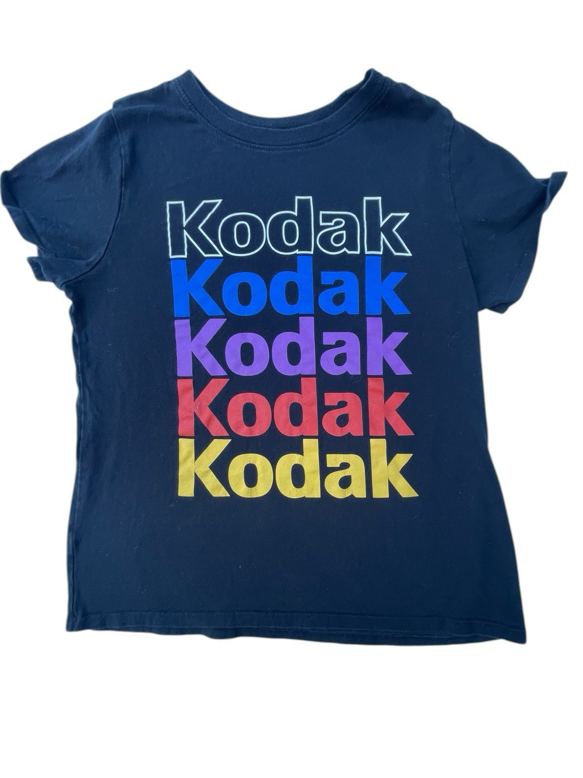 Kodak Shirt Mens M Black Short Sleeve Rainbow Logo Stacked Graphic