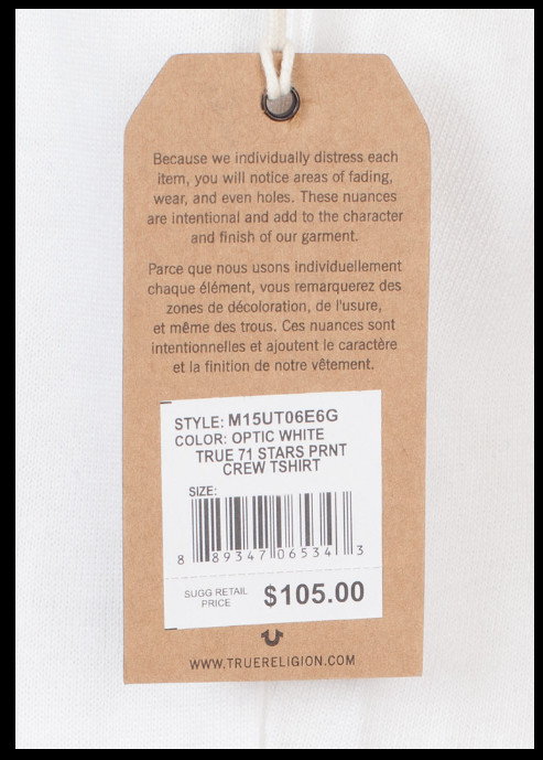$105 TRUE RELIGION White Blue 71 STARS Short Sleeve Graphic Heavyweight T-shirt