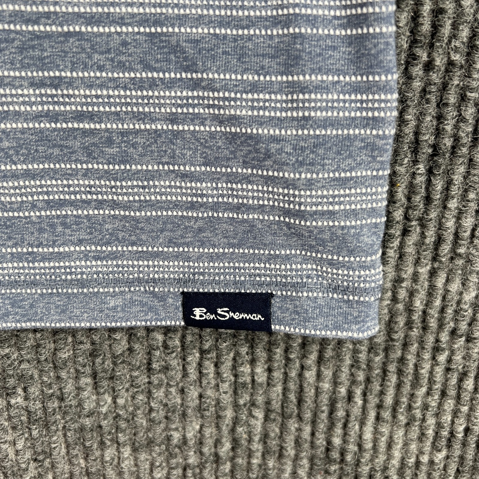Ben Sherman Henley Shirt Mens Large Blue Striped Short Sleeve Casual Comfort