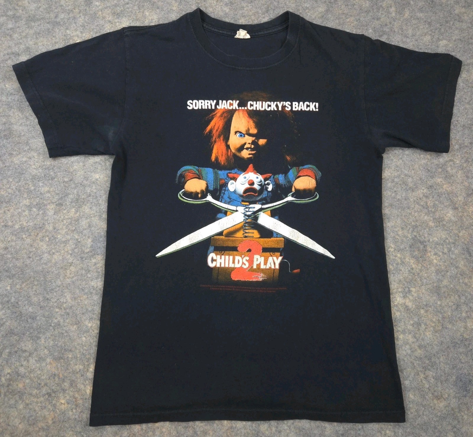 Childs Play 2 Chucky Horror Movie Graphic T-Shirt Black Small Vintage Anvil Tag