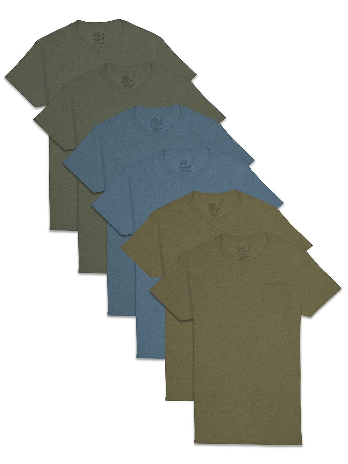 6 Pack Mens Eversoft Cotton Short Sleeve Pocket T-Shirts,Tag Free,Large Assorted