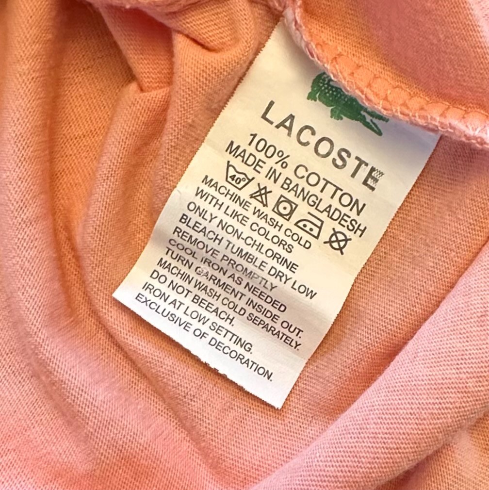 Lacoste Men’s Light Orange Cotton Crew Neck T-Shirt Embroidered Alligator M L XL