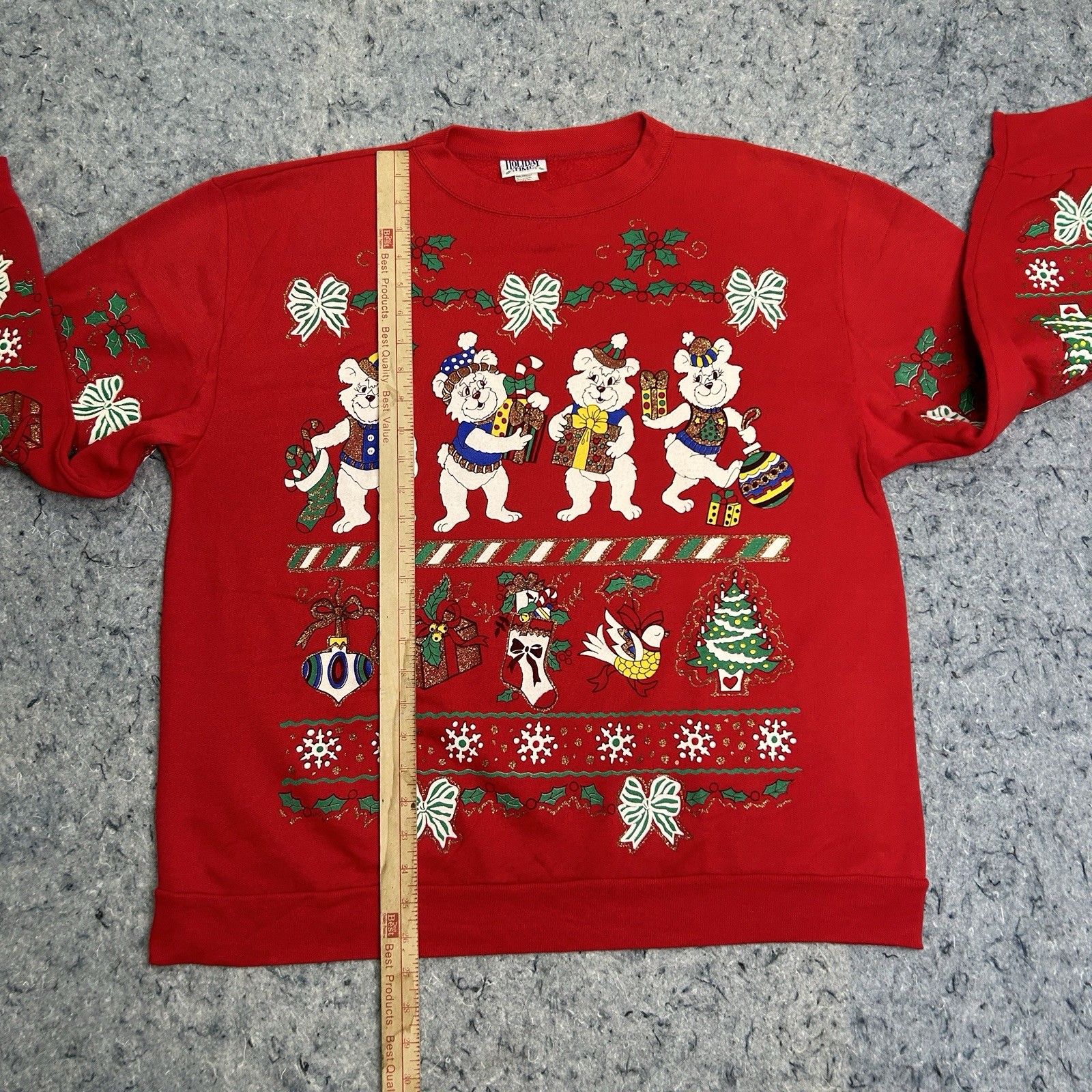 Vintage Holiday Time Christmas Sweatshirt USA Teddy Bears XL Red Ugly Sweater