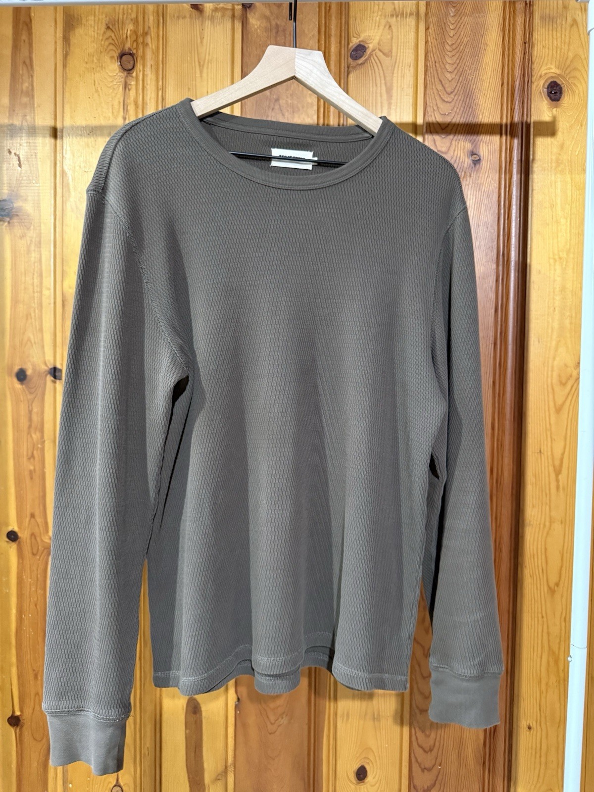 Taylor Stitch Mens Olive Waffle Knit Thermal Long Sleeve Organic Cotton Shirt 40