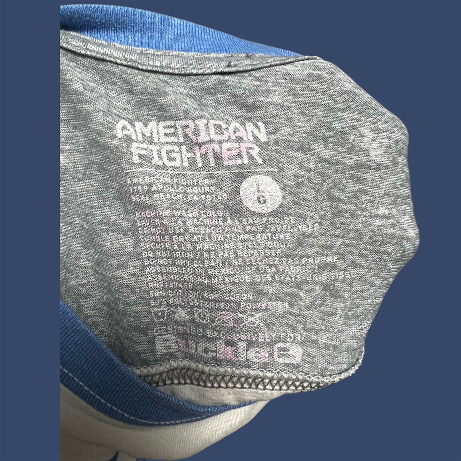 American Fighter exclusively made for Buckle patriotic Ringer tshirt L