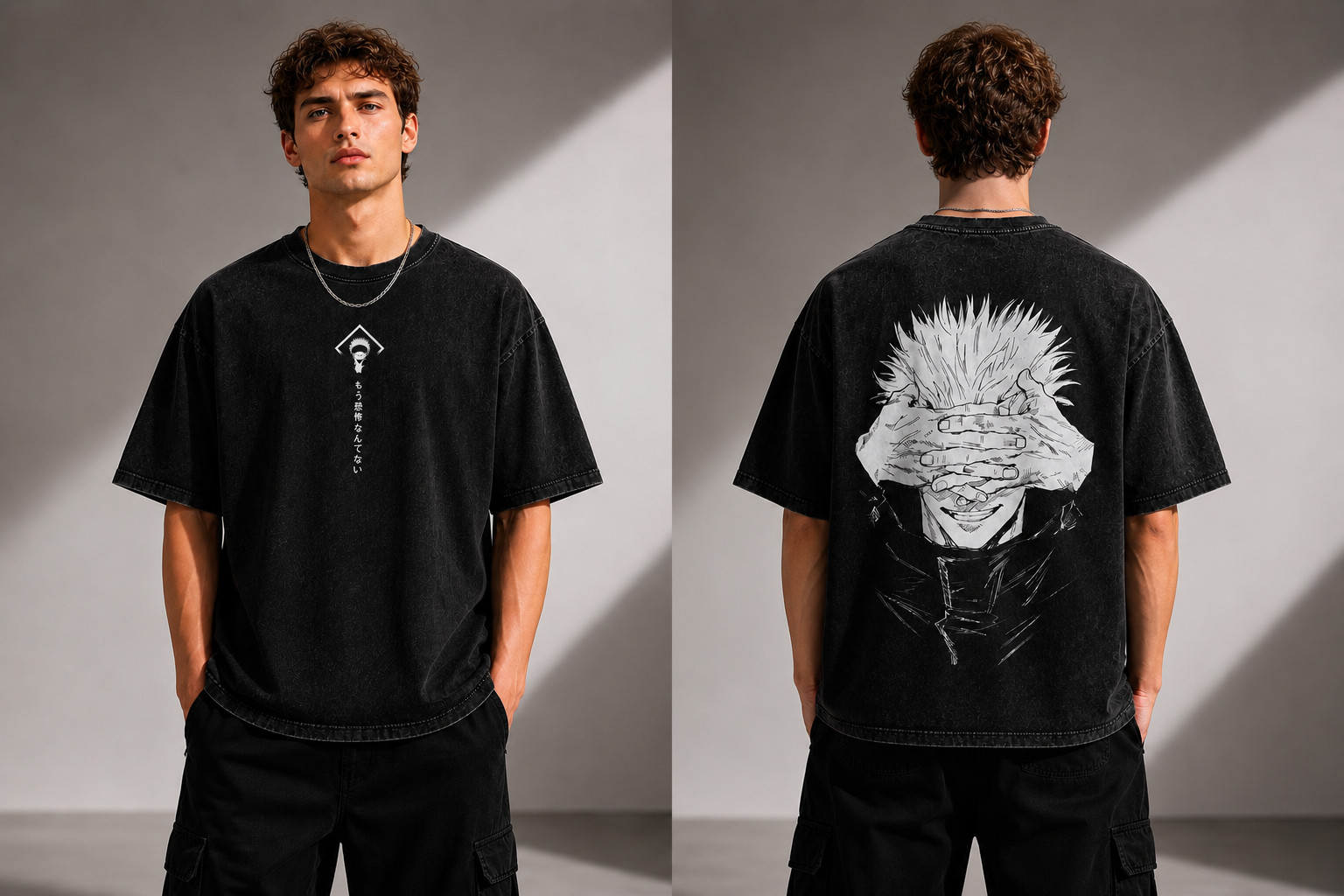 Vintage Anime Graphic T-Shirt Acid Wash Manga Style Oversized Streetwear Tee
