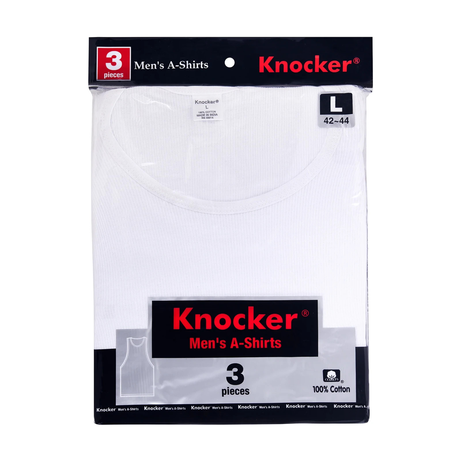 3 Pack KNOCKER MEN’S White A-SHIRTS Tank Top Undershirts Size S M L XL 2XL 3XL