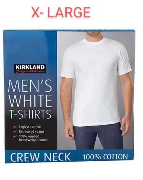 NEW! 2 pack Kirkland T Shirts men’s white Crew Neck 100% Cotton Tees XL X-Large