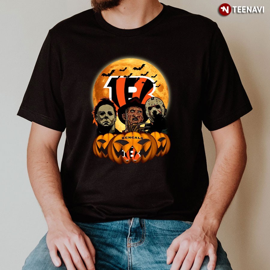 Halloween Michael Myers Jason Voorhees Bengals Black Men’s T Shirt..