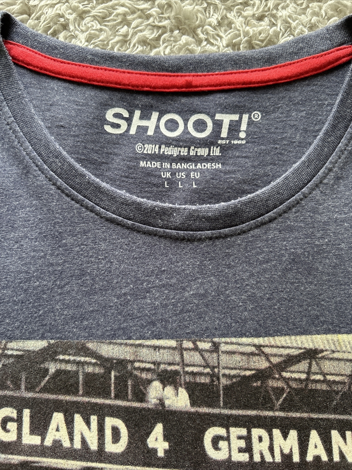 Shoot! Football T Shirt England 4 Germany 2 1966 World Cup Blue Top Large