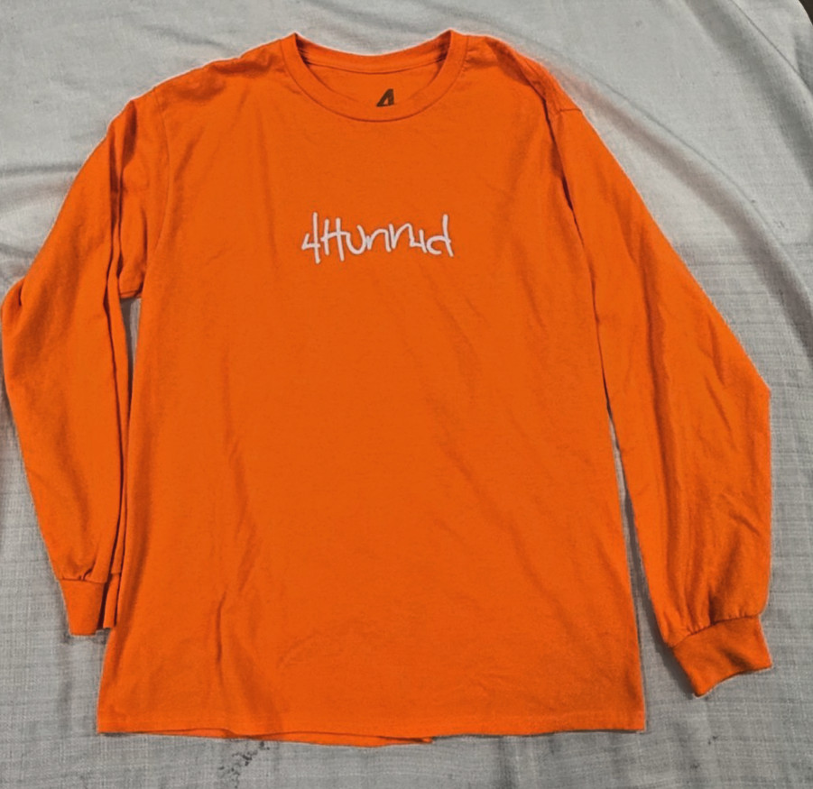 4Hunnid Orange Long Sleeve Graphic T-Shirt Men’s Large Streetwear Crew Neck