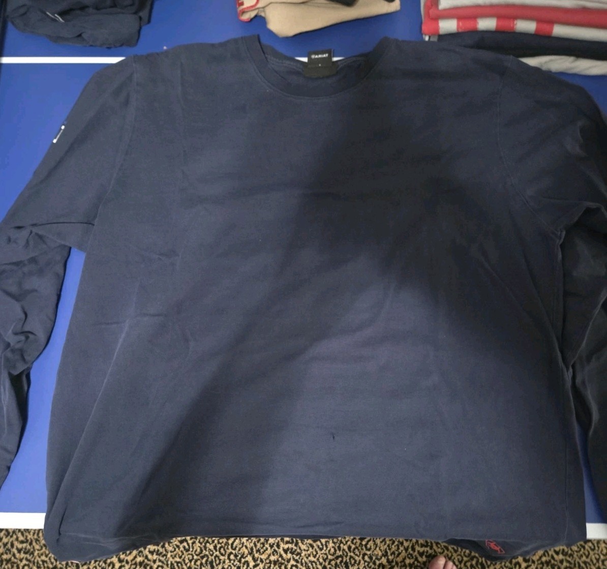 Ariat Men’s F.R. Blue Graphic Logo Crew Neck Long Sleeve T-Shirt XLT Big & Tall
