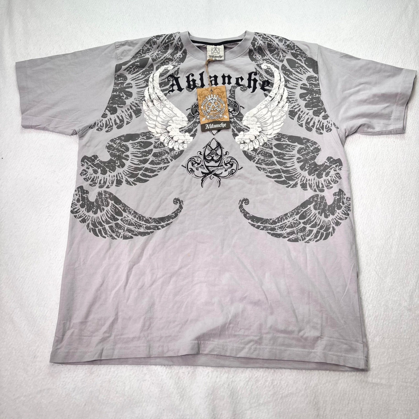 Aflanche Wing Graphic T-Shirt Mens 3XL Gray NWT Embroidered Y2K Streetwear