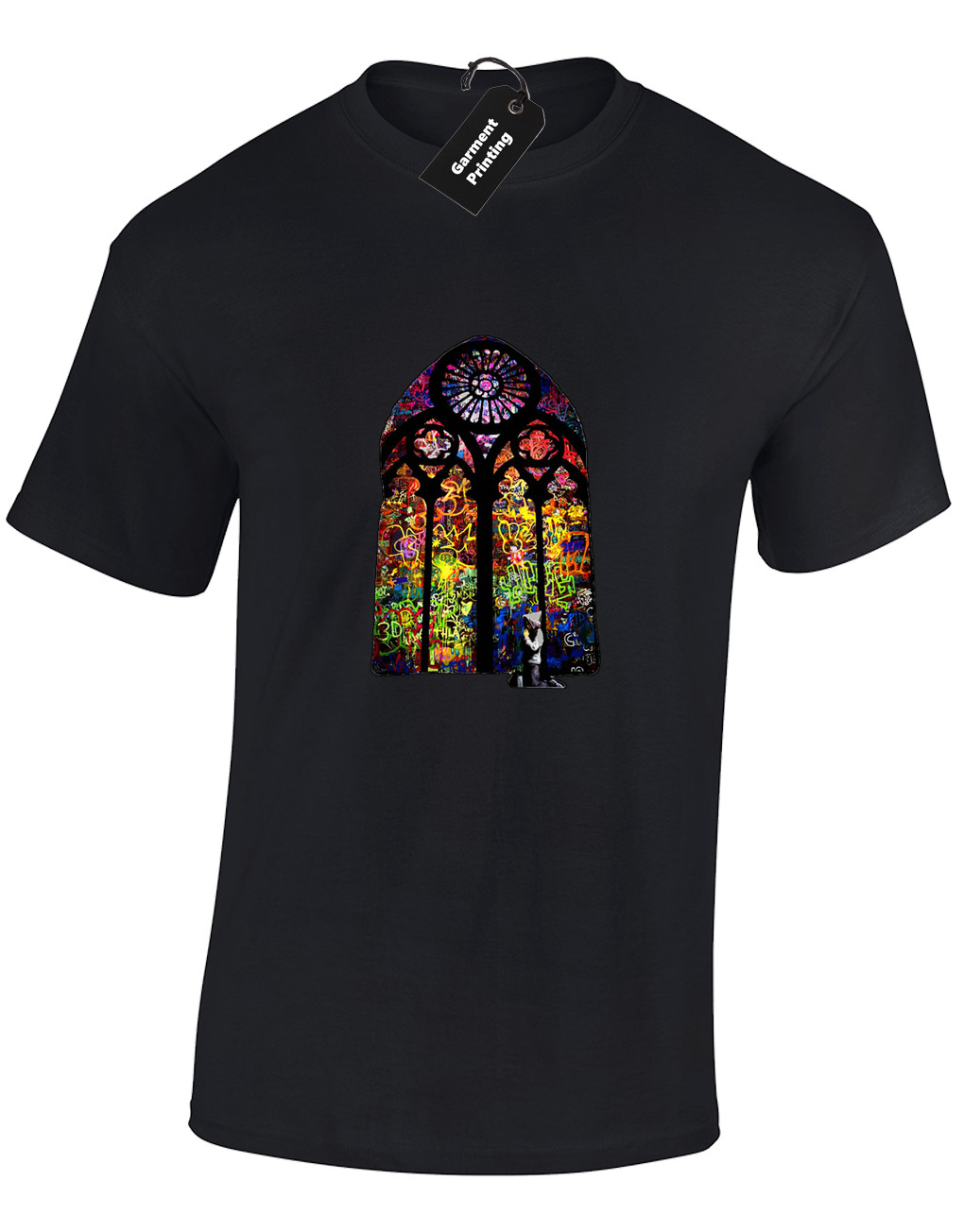 Stained Glass Banksy Funny Graffiti Art Urban Joke Unisex T-Shirt