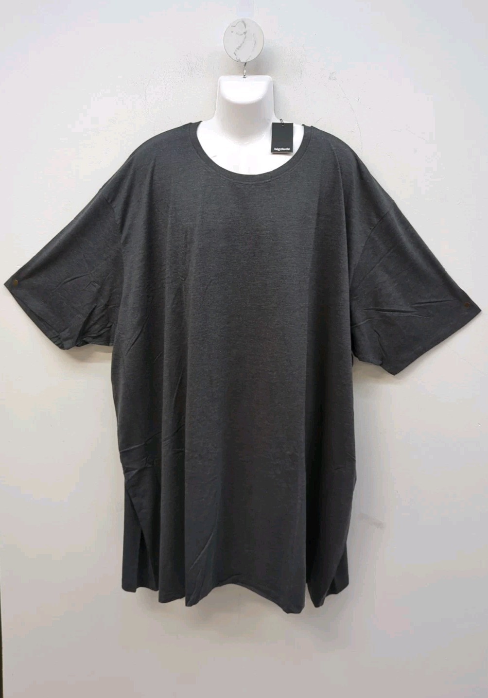 Bigdude Short Sleeve Plain Crew Neck Straight Hem T Shirt Size 7XL Charcoal
