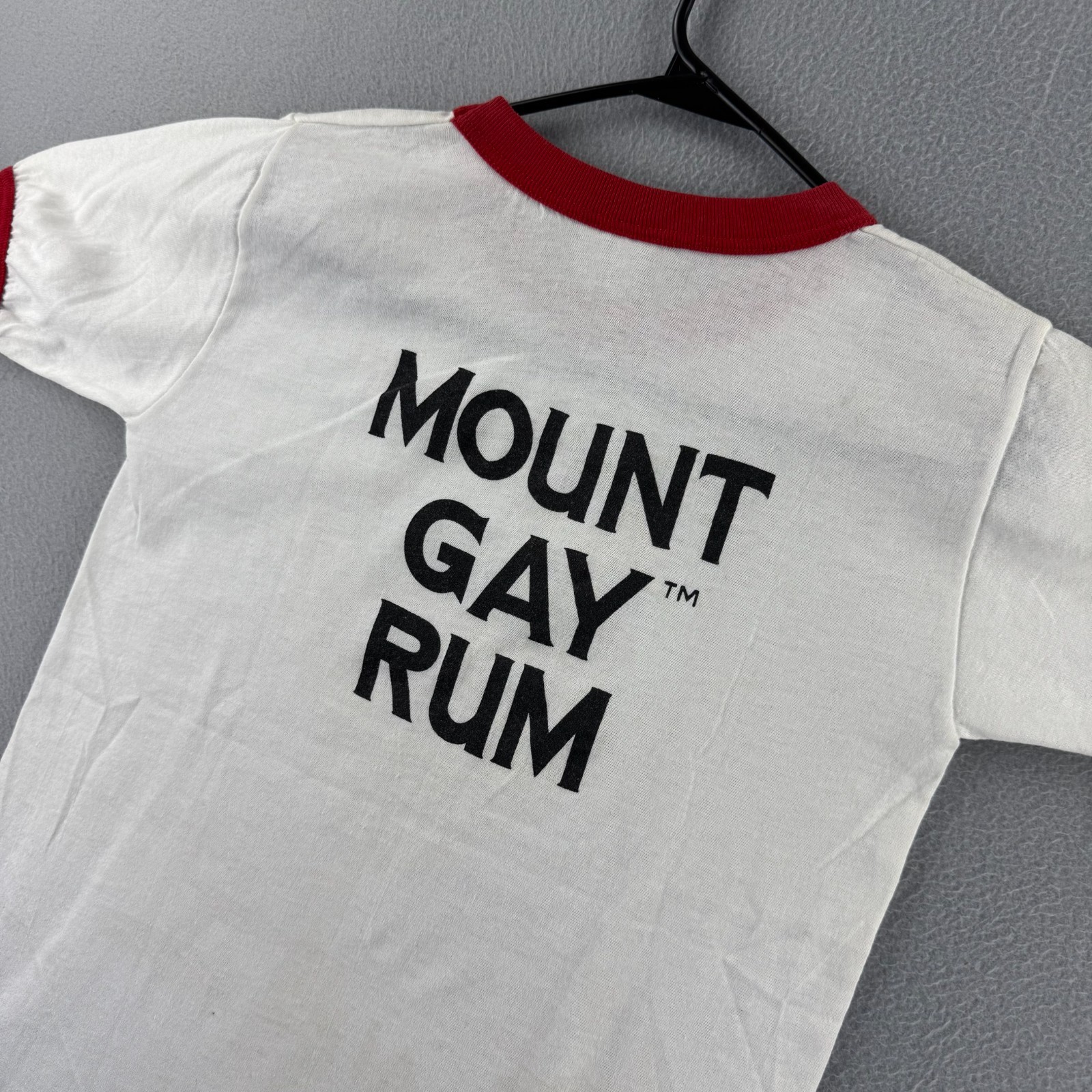 Vintage Mount Gay Rum Shirt Mens Fits Small Ringer 70s 80s Alcohol Promo