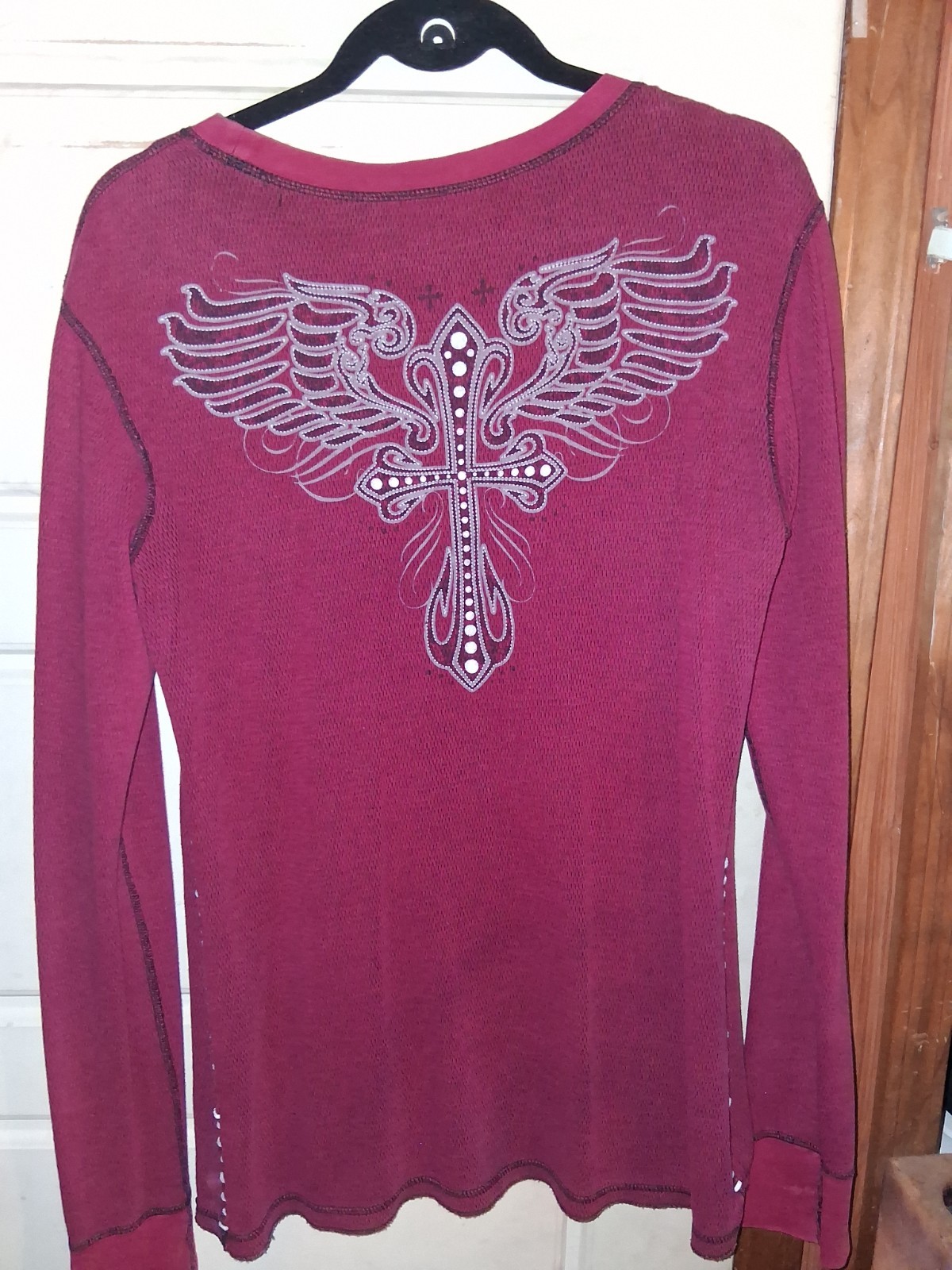 Affliction Reversible Shirt Mens Medium Red/Wine Long Sleeve Thermal Grunge-Flaw
