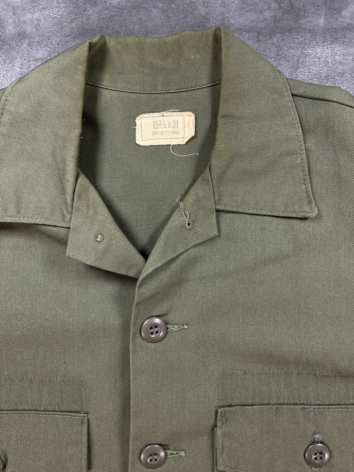 OD Green Button Up 15.5 x 31 US ARMY Vietnam Era 8405-00-015-0005 Shirt No Patch
