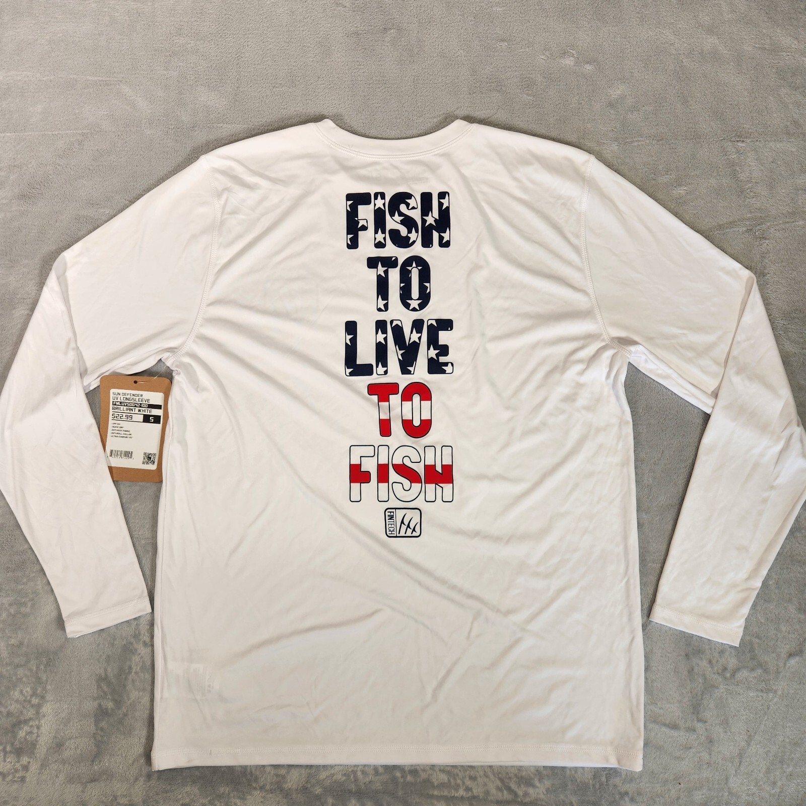 Fintech Shirt Mens White Rash Guard Fishing UV Sun Defender Quick Dry UPF 50 NWT