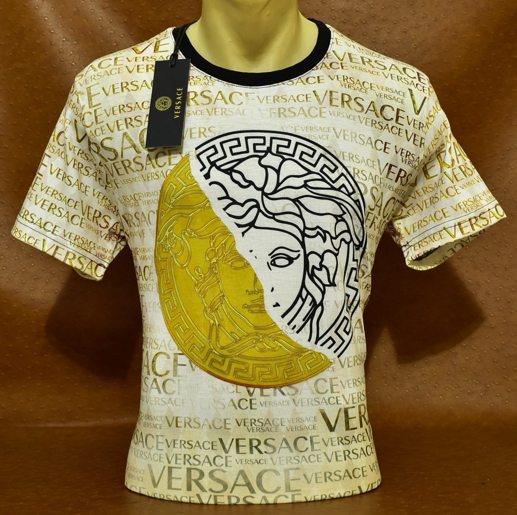 Versace Men’s Medusa T-Shirt Gold Black All Over Logo Short Sleeve Tee Size 3XL