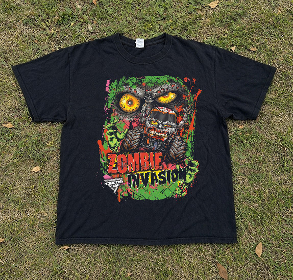Black and Green Zombie Invasion Monster Truck T-Shirt