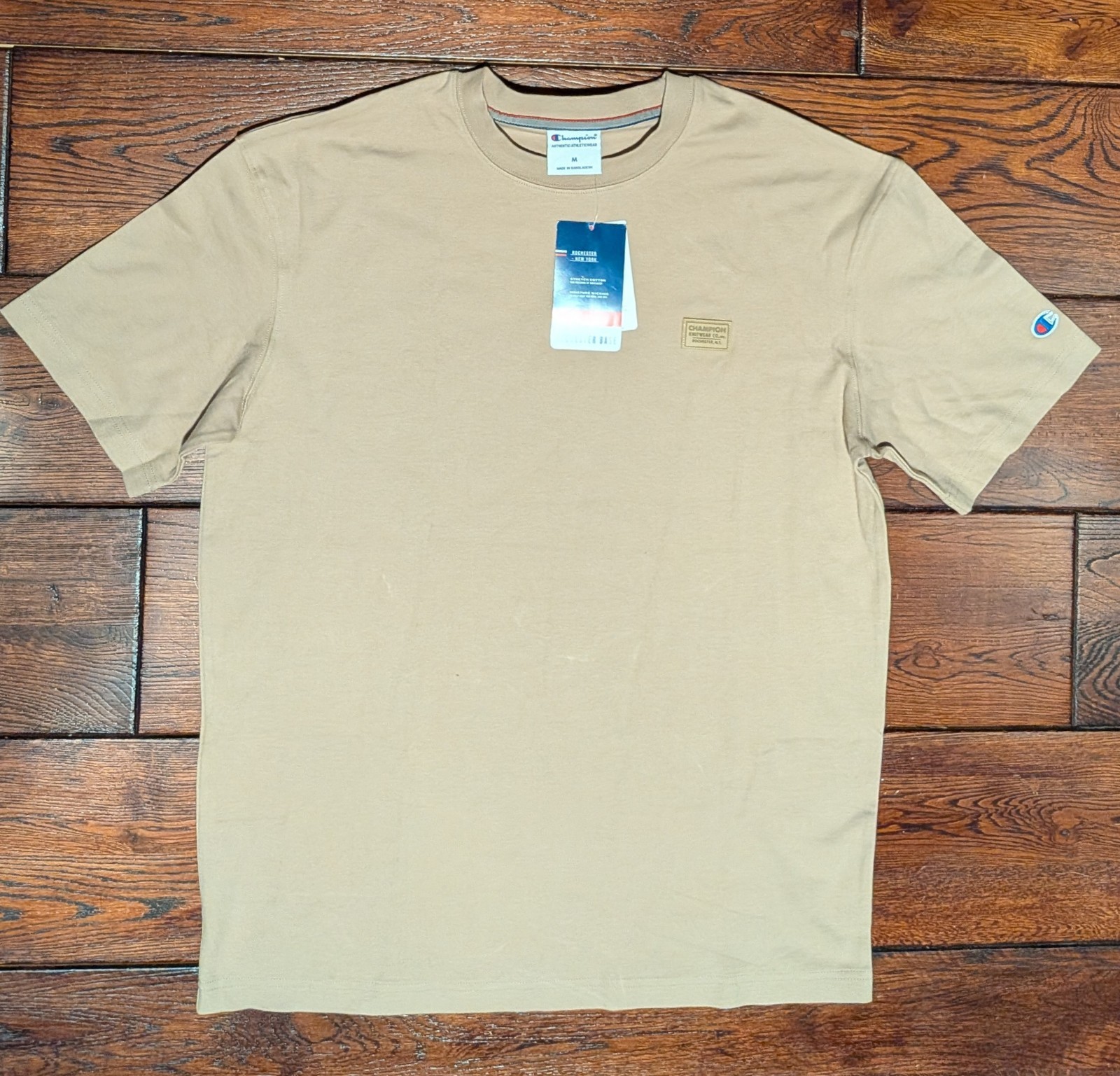 Champion Men’s Rochester Base NY Tan Stretch Crewneck T-Shirt Size Medium – NWT