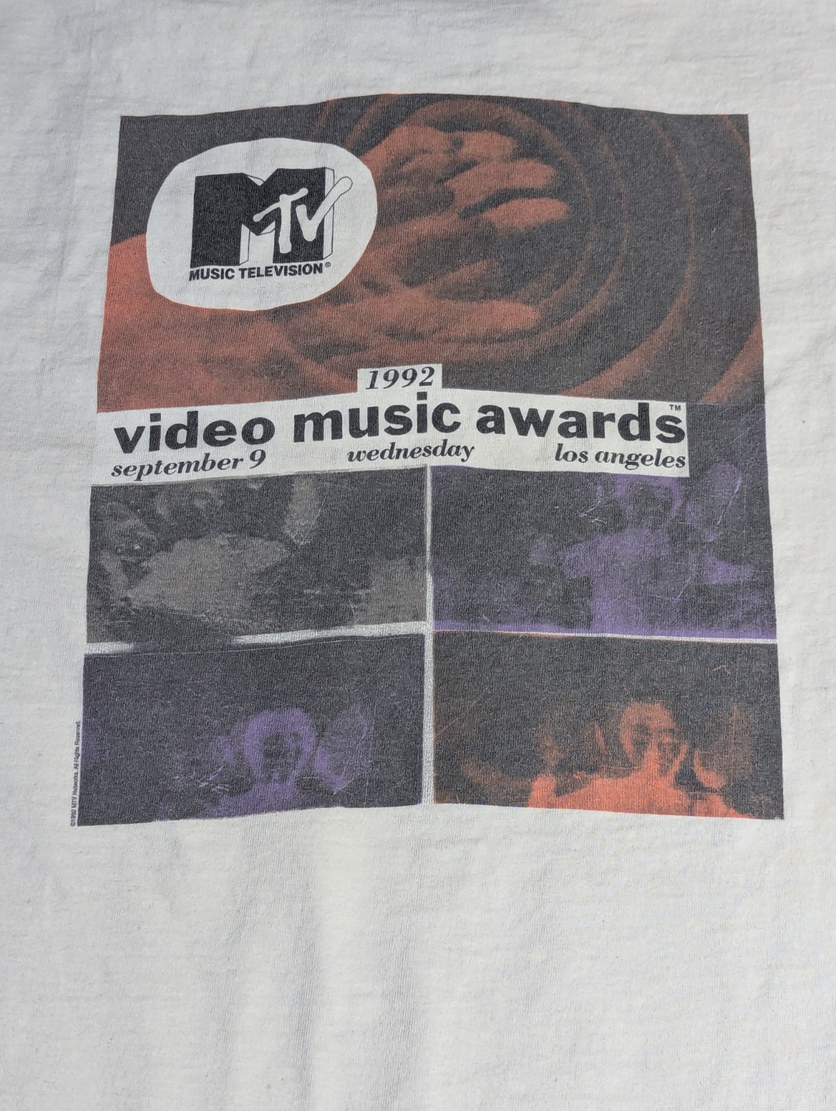 👀RARE 1992 MTV VMAs T-Shirt Los Angeles – Nirvana ‘RM’ STUNT – RHCP – Pearl Jam