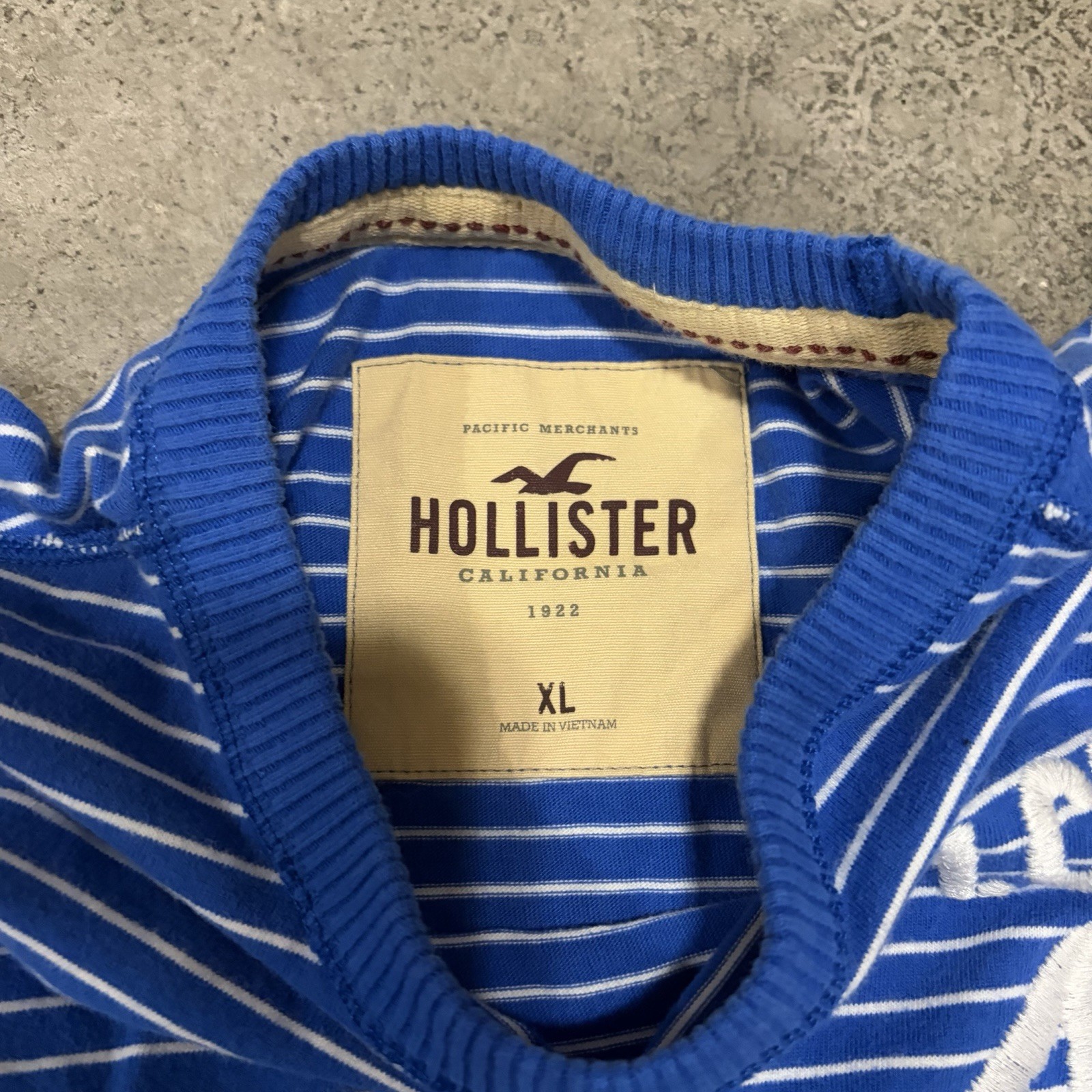 Y2K Hollister Men XL Blue White Striped Long Sleeve Skater Beach Boy Skinny Tall