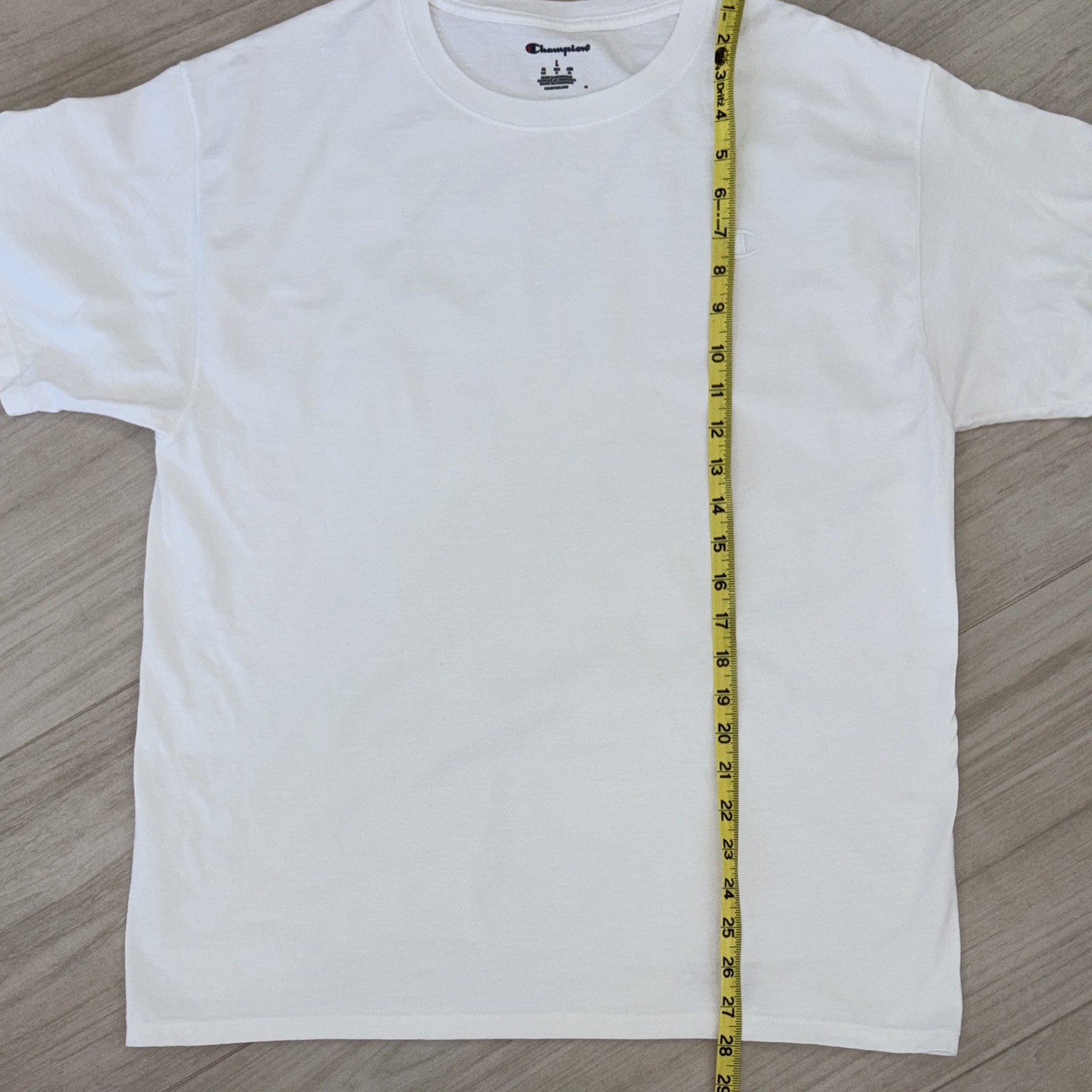 Champion Mens Large White Crew Neck T Shirt Short Sleeve Embroidered Logo