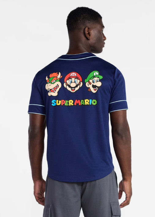 Nintendo Super Mario Men’s Baseball Jersey Button Up Short Sleeve Shirt Large
