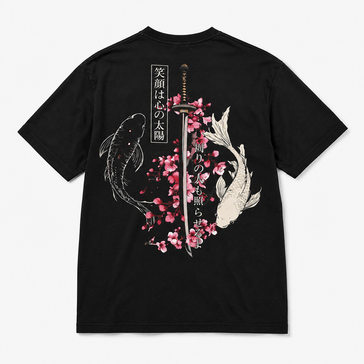 Japanese Koi Fish Samurai Sword T-Shirt Sakura Cherry Blossom Graphic Tee