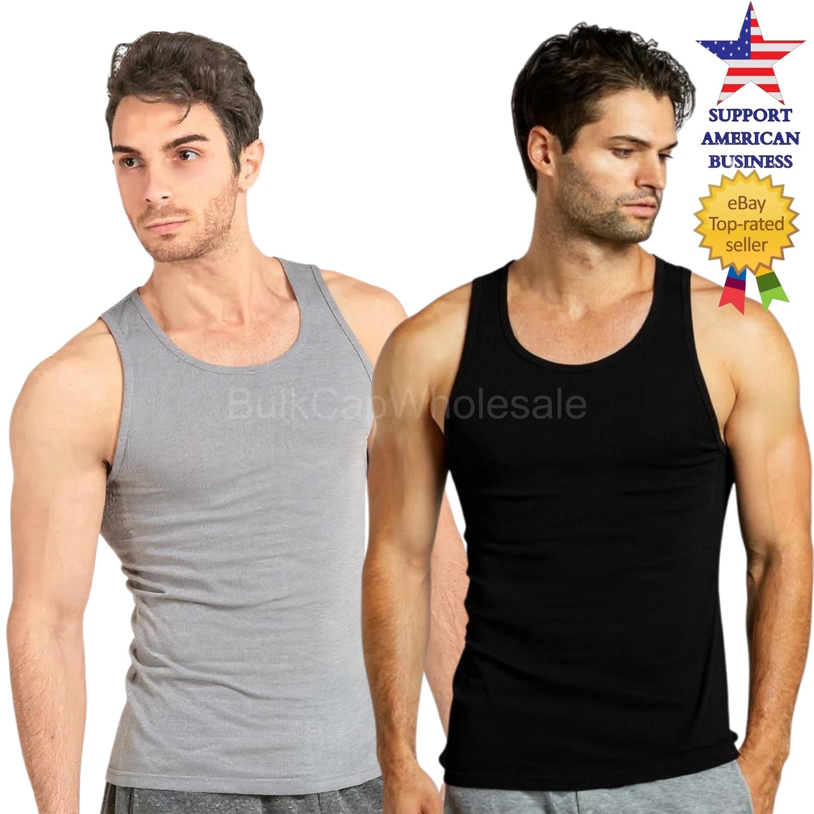 Men’s Tank Top 100% Cotton Black Grey A-Shirt Wife Beater Undershirts Size S-3XL