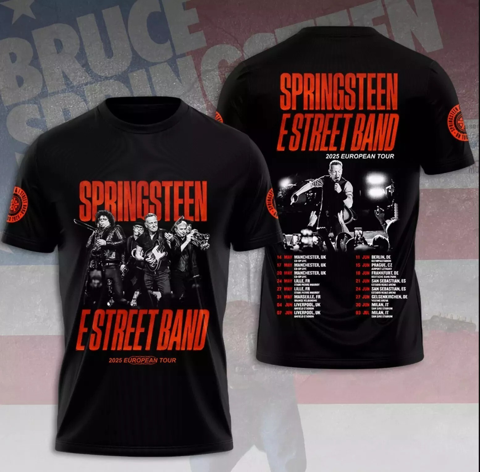 HOT Bruce Springsteen 2025 European Tour 3D Printed T-Shirt, Gift For Fans
