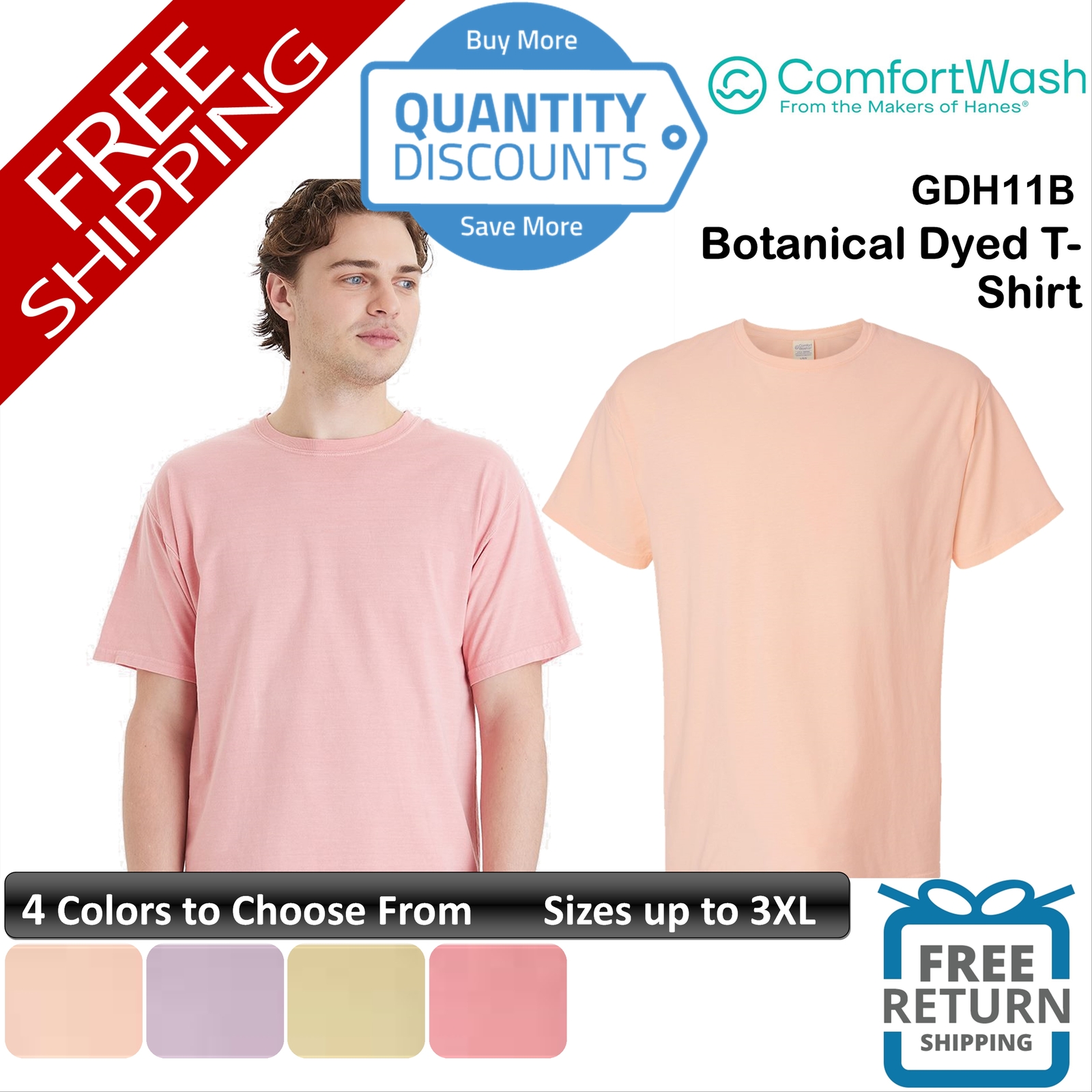 Comfortwash By Hanes Men Botanical Dyed T-shirt Ring-spun Cotton Upto 3XL Gdh11b