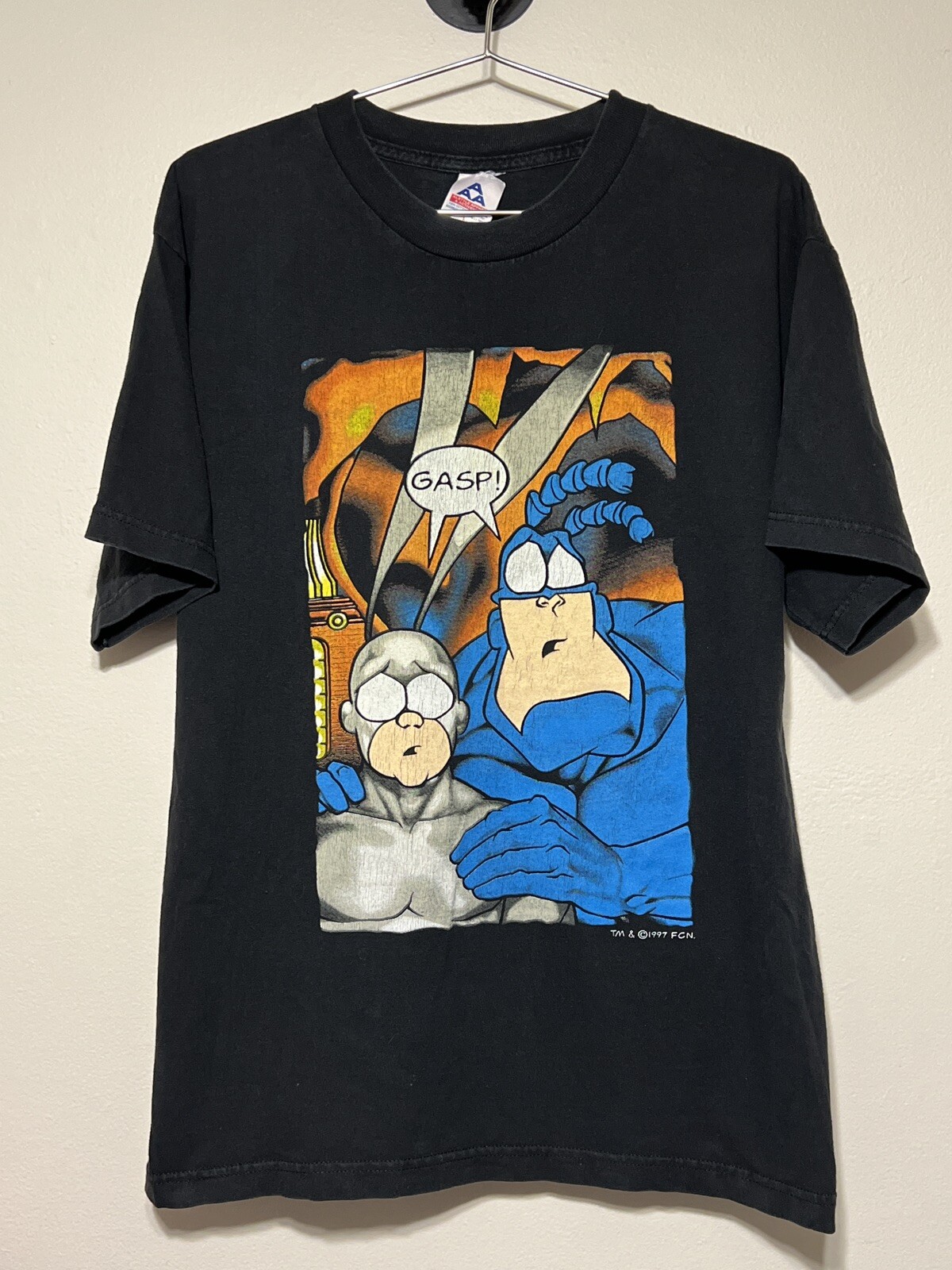 Vintage 1997 The Tick Cartoon T Shirt Fox Kids AAA Tag Black Large