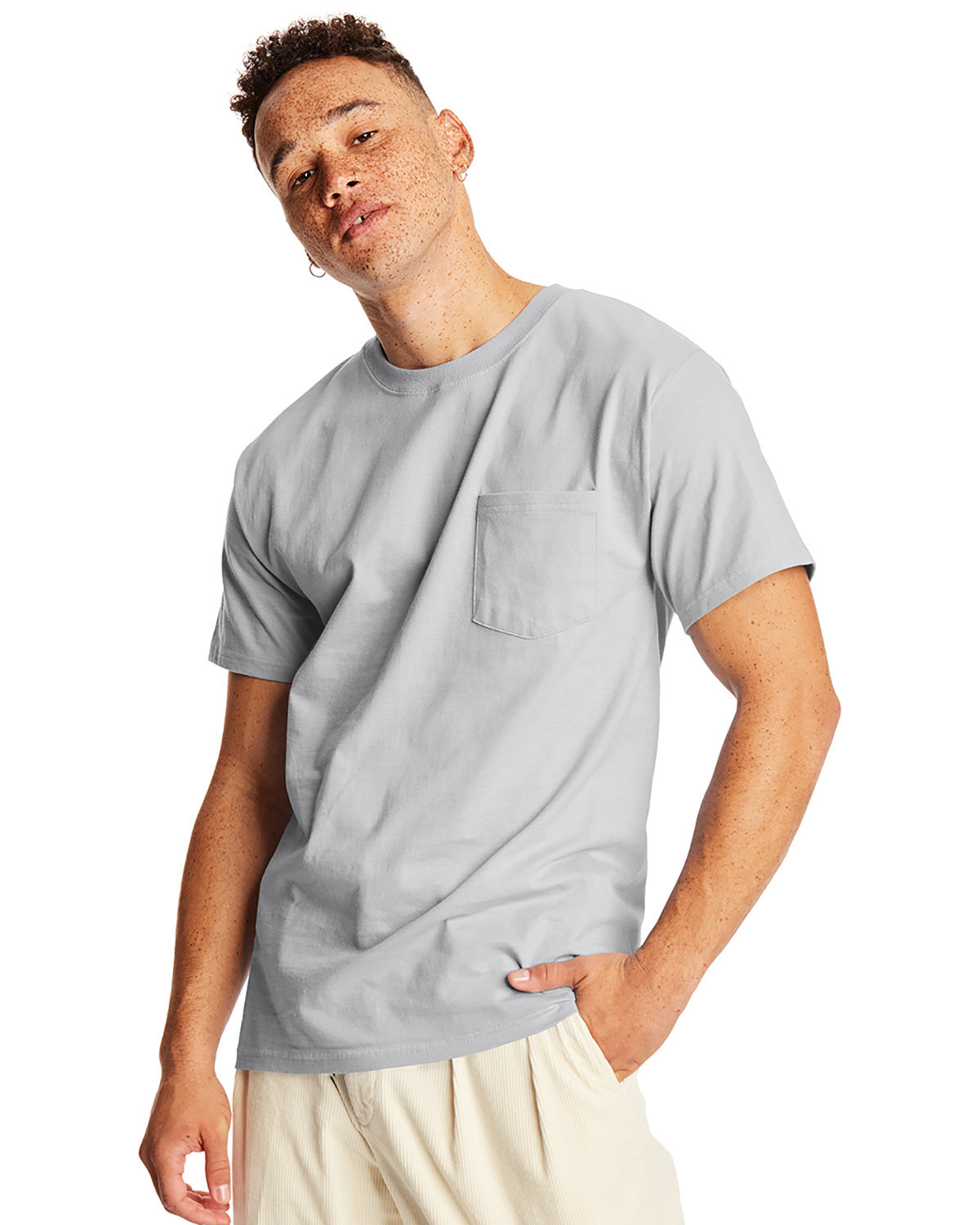 2 Pack Of Hanes 5190P Adult Stylish T Shirt Crew Neck Beefy-T Shirt With Pocket