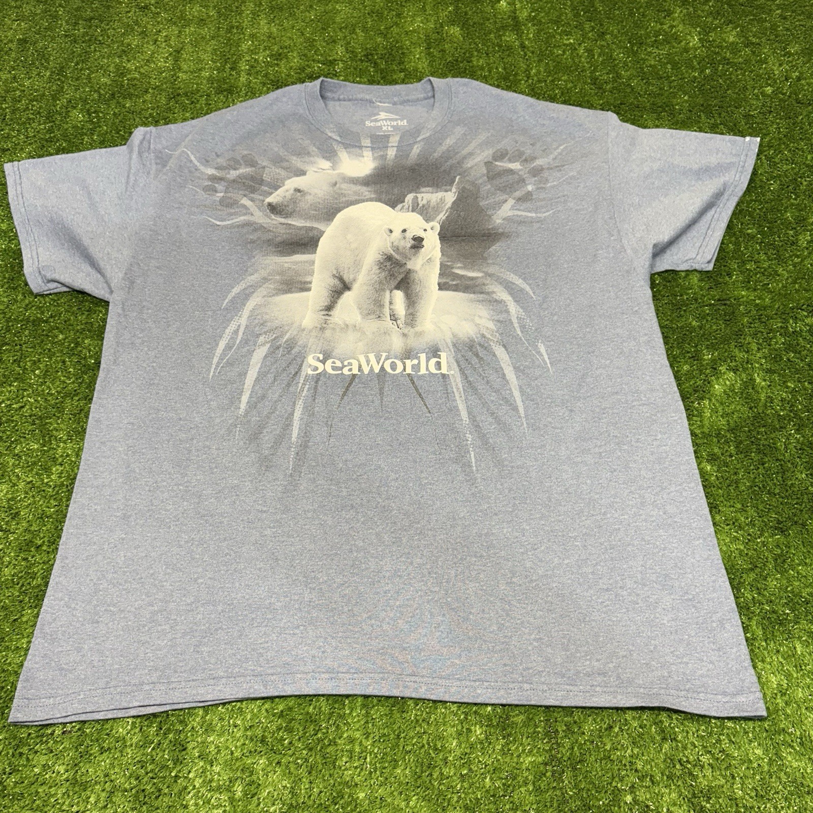 Mens SeaWorld Polar Bear Wild Life Graphic Short Sleeve T-Shirt Blue Size XL