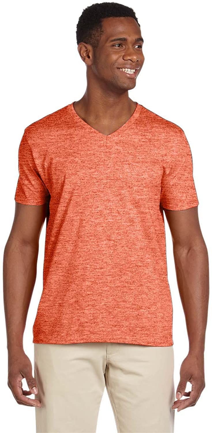 Gildan G64V Men’s 4.5 Oz Softstyle V-Neck T-Shirt Heather Orange S