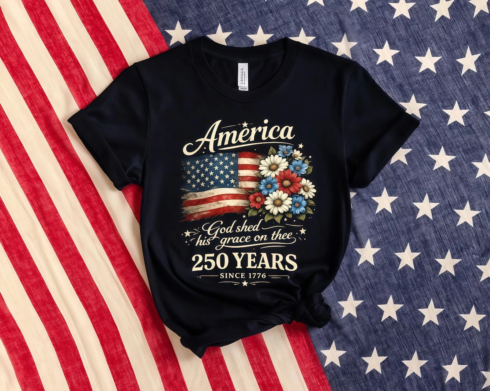 America 250 Years Flag Floral Shirt 250th Anniversary Patriotic 4th Of July Tee